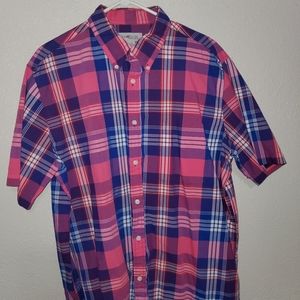 Pink and blue plaid shirt sleeve button down